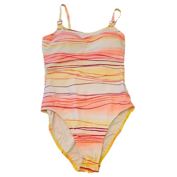 Christina Womens Sz 14 One Piece Swimsuit Striped Pastel Pink Yellow - Picture 1 of 4